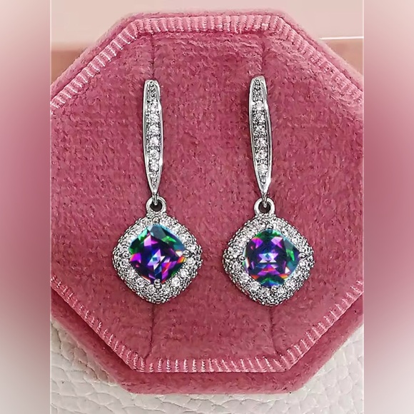 Jewelry - Clearance! Simulated Mystic Topaz Halo Earrings